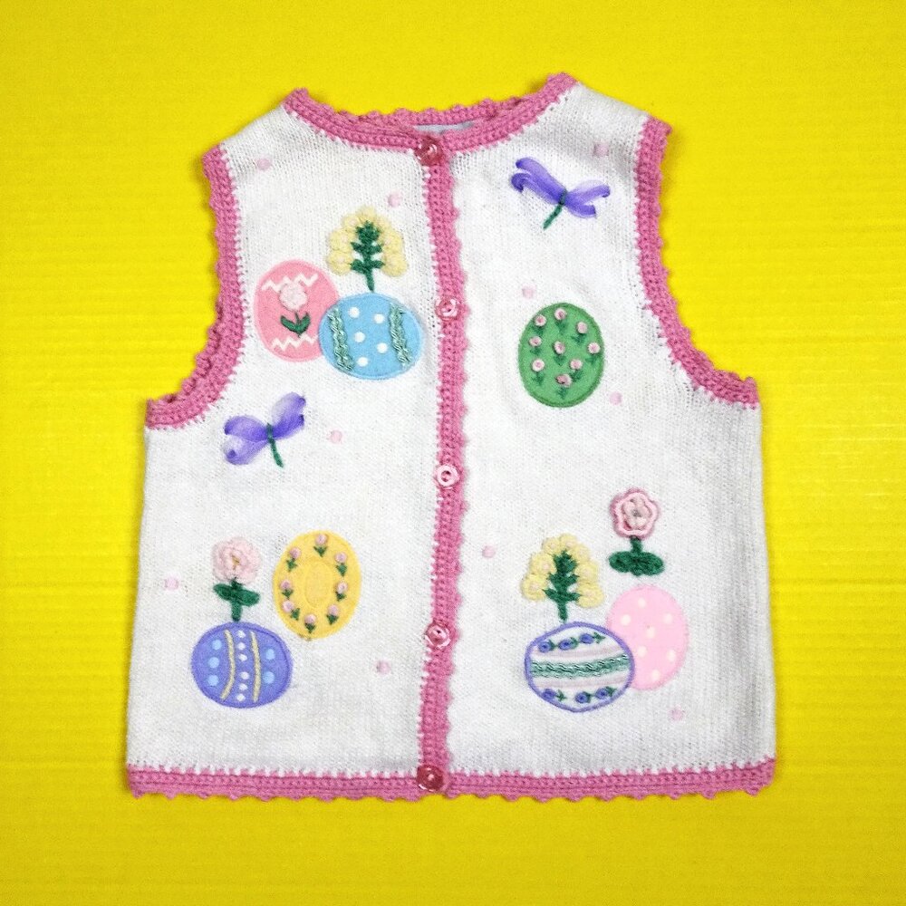 Hartstrings Vintage 90’s Y2K Easter Spring Sweater Vest Girls 5 6 Embroidered